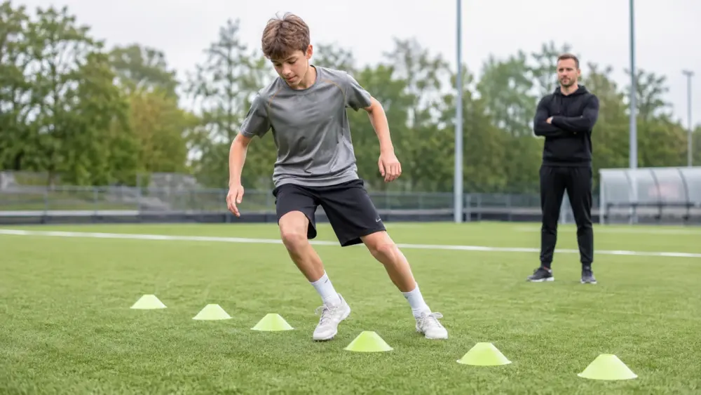 Jonge sporter oefent balans en coördinatie tijdens een groeispurt