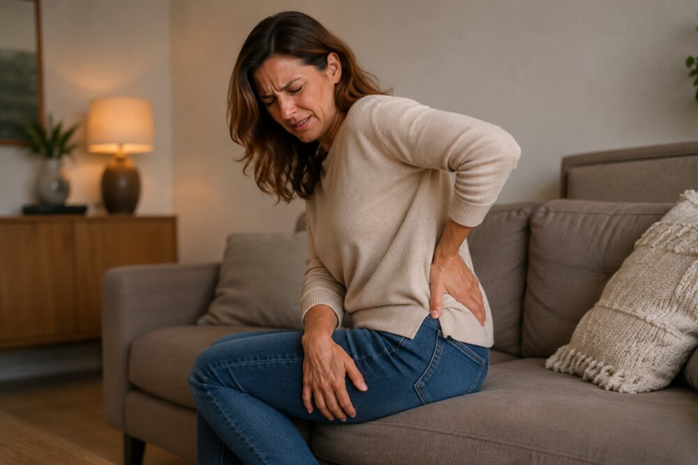 vrouw met uitstralende ischiaspijn in bil en been