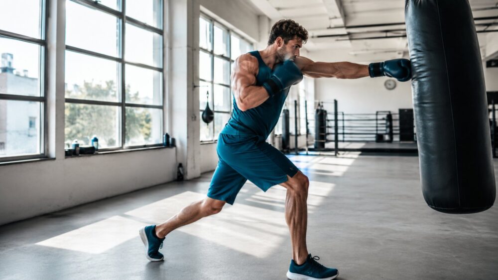 Bokstraining tegen een bokszak in lichte gym overdag - Spine Clinics