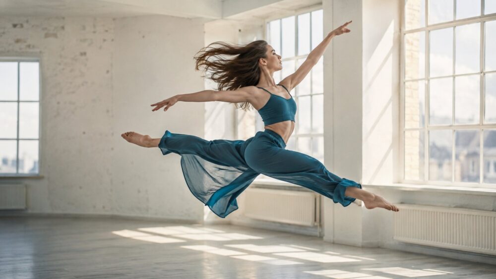 Danser in een sprong in een lichte dansstudio - Spine Clinics