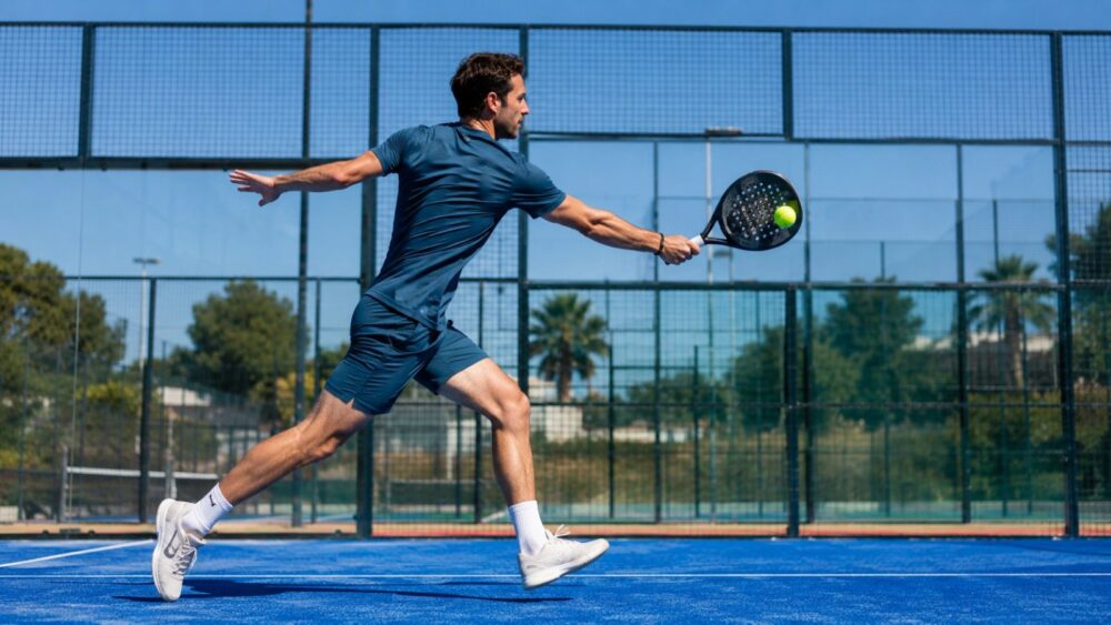 Speler slaat een forehand op de baan overdag - Spine Clinics