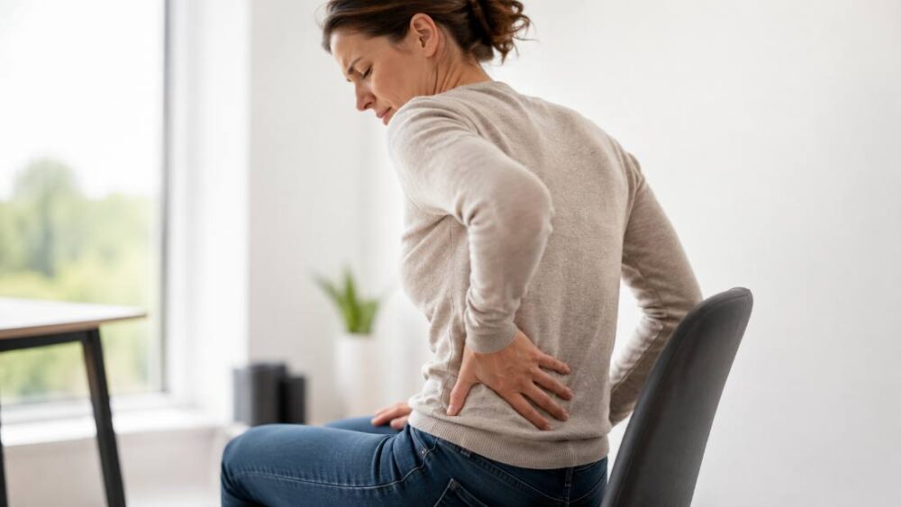 Patient houdt onderrug en staartbeen vast door pijn - Spine Clinics staartbeenpijn