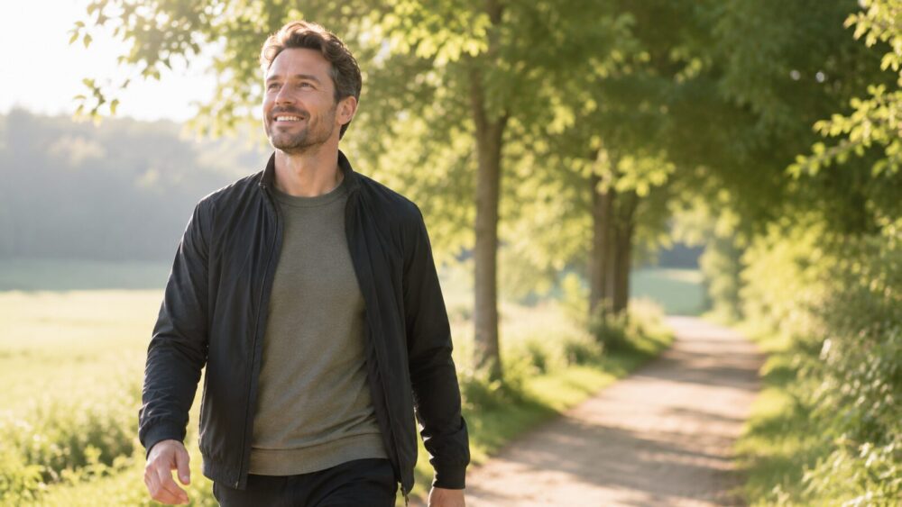 Persoon geniet van zonlicht tijdens een wandeling – vitamine D voor botten en spieren, Spine Clinics